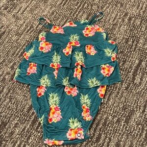 Posh Peanut Teal Floral Ruffle Bodysuit
